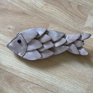Furla leather fish coin purse pouch zipper metallic sheen